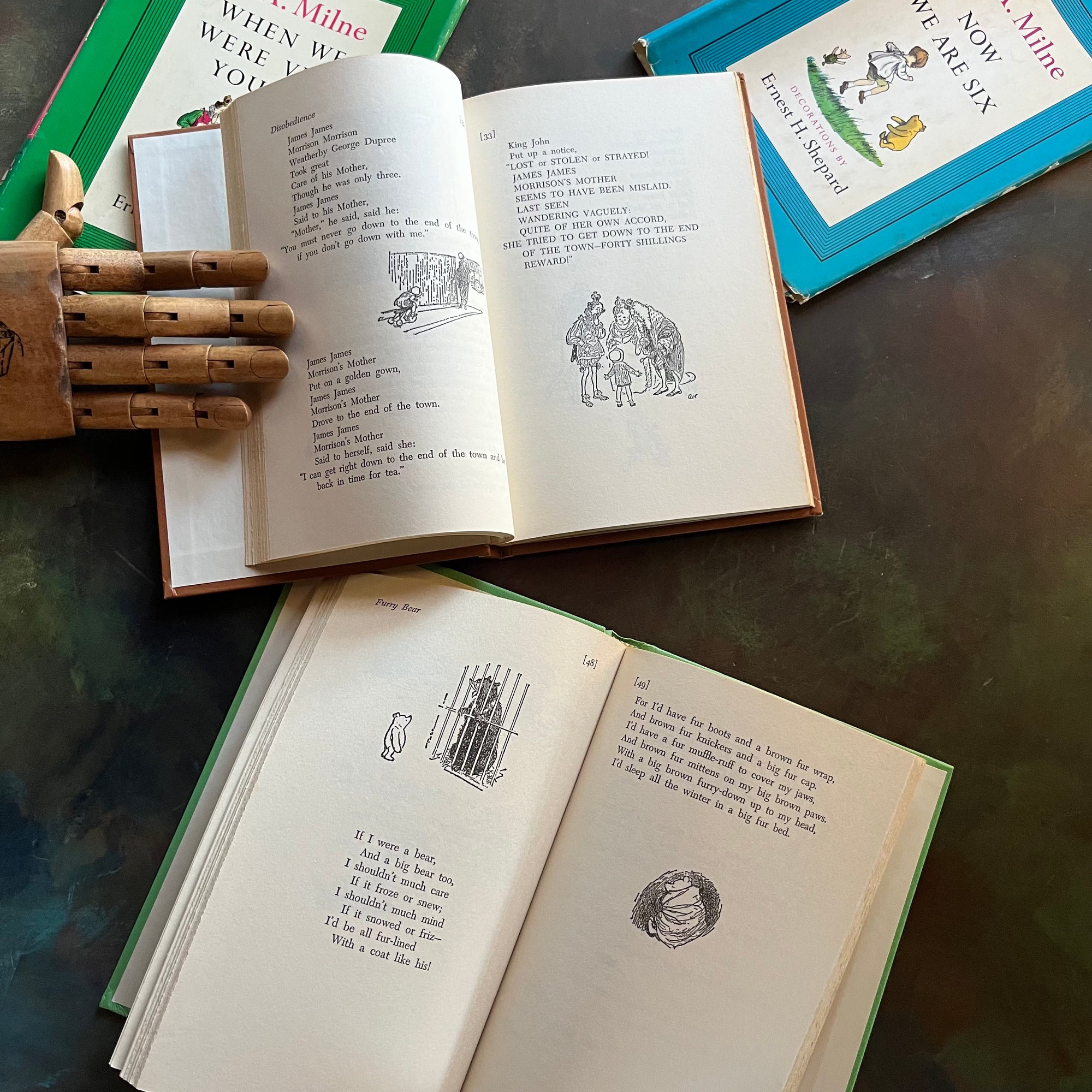 A. A. Milne-When We Were Very Young-Now We Are Six-Illustrations by E. H. Shepard-vintage children's short stories-children's poetry-view of the illustrations by E.H. Shepard