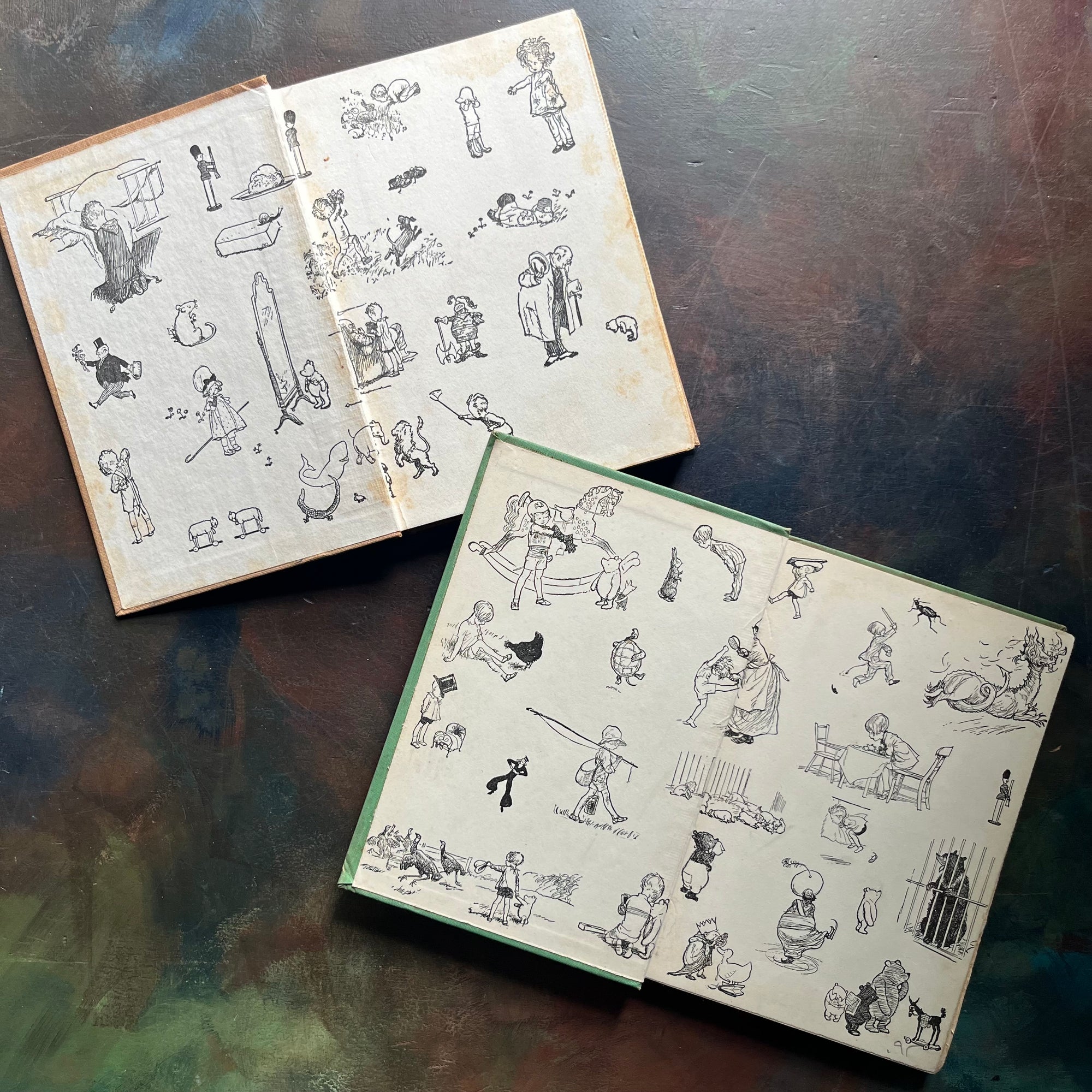 A. A. Milne-When We Were Very Young-Now We Are Six-Illustrations by E. H. Shepard-vintage children's short stories-children's poetry-vintage children's books-view of the inside covers