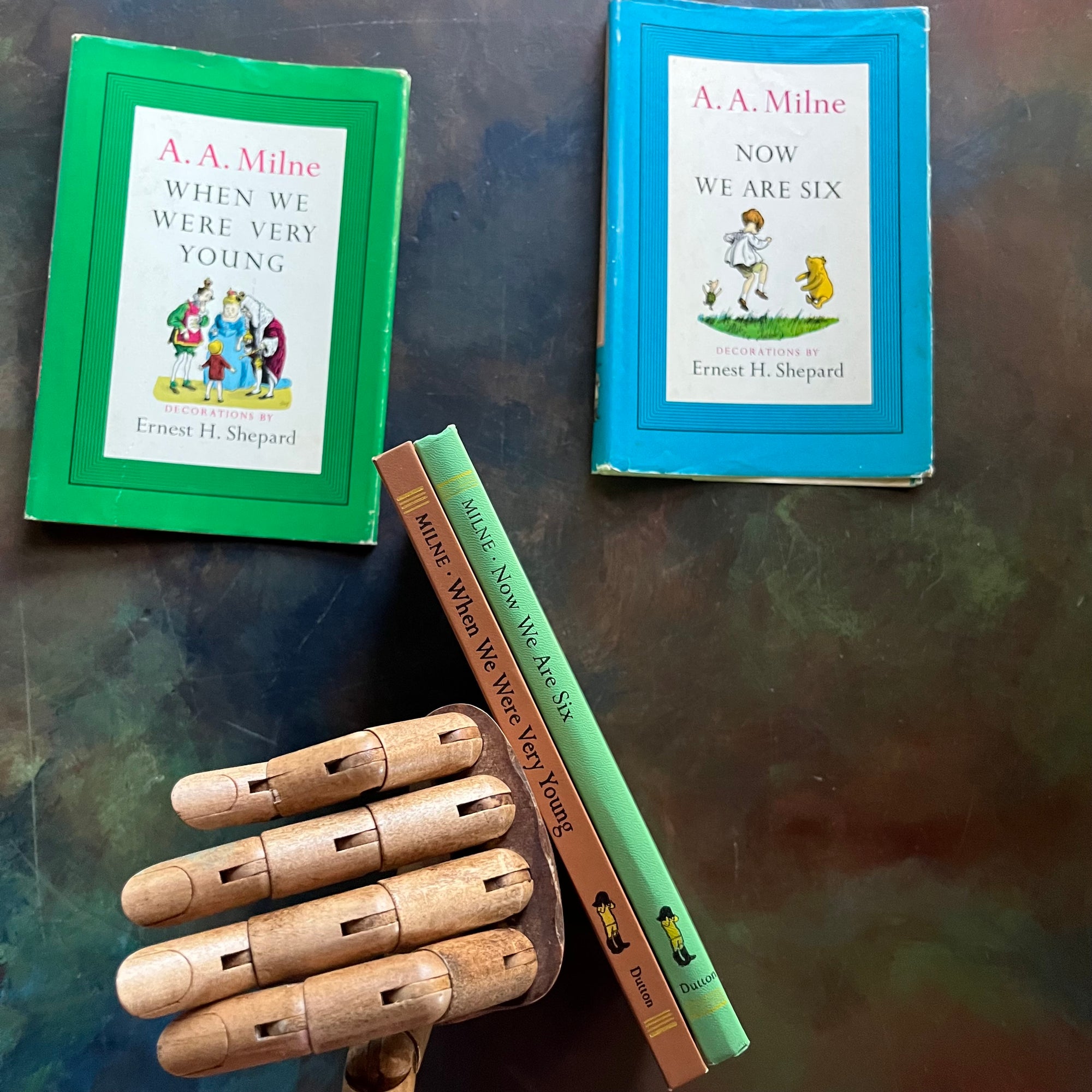 A. A. Milne-When We Were Very Young-Now We Are Six-Illustrations by E. H. Shepard-vintage children's short stories-children's poetry-view of the spines