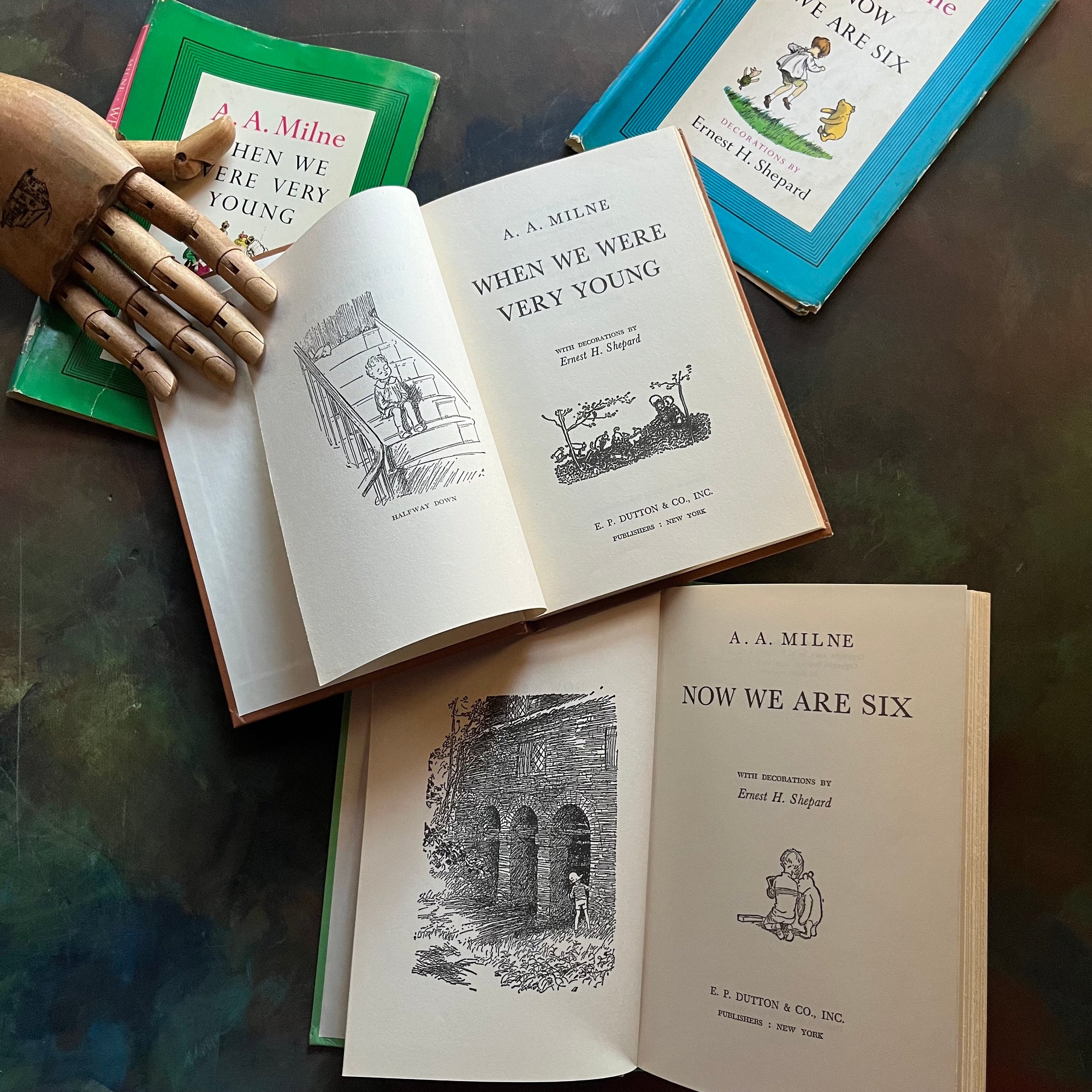 A. A. Milne-When We Were Very Young-Now We Are Six-Illustrations by E. H. Shepard-vintage children's short stories-children's poetry-view of the title pages & frontispieces