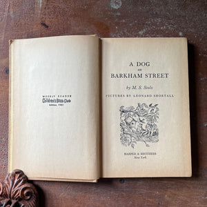vintage children's chapter book, Weekly Reader Children's Book Club Edition, A Dog on Barkham Street by Mary S. Stolz with illustrations by Leonard Shortall 1961 Edition - view of the title page