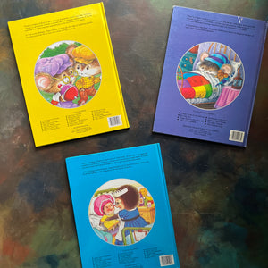 A Happy Ending 1980's Children's Picture Books written by Jane Carruth with illustrations by Tony Hutchings-The Lucky Glasses-Adventure in the Dark-Tiggy Goes to the Hospital-view of the back covers