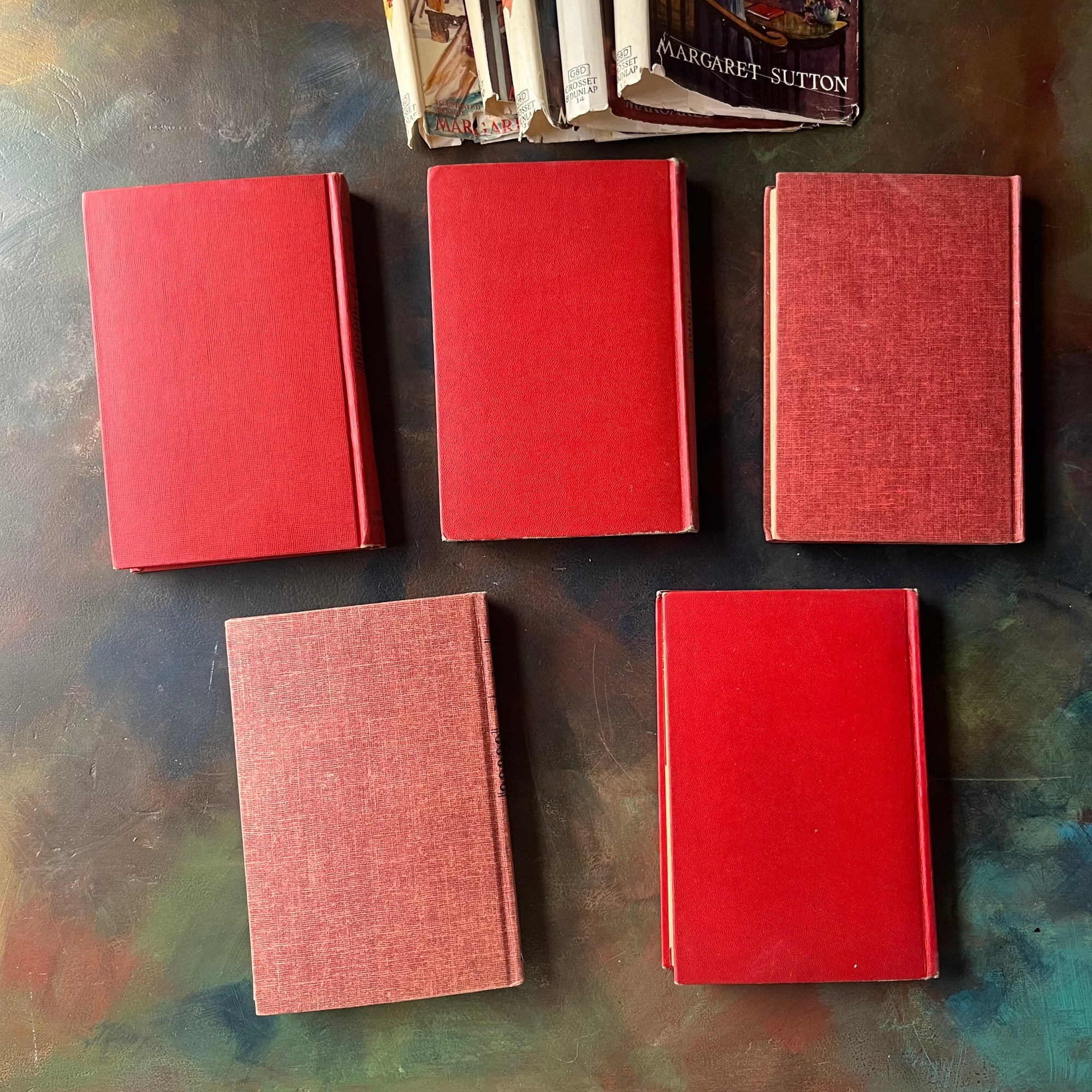 A Judy Bolton Mystery Book Set by Margaret Sutton Volumes 11 through 15-vintage children's mystery books-mystery books for girls-view of the back covers