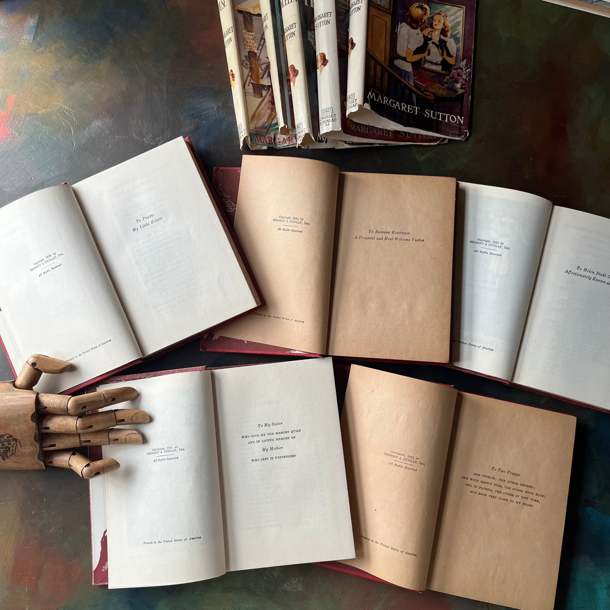 A Judy Bolton Mystery Book Set by Margaret Sutton Volumes 11 through 15-vintage children's mystery books-mystery books for girls-view of the copyright & Dedication pages