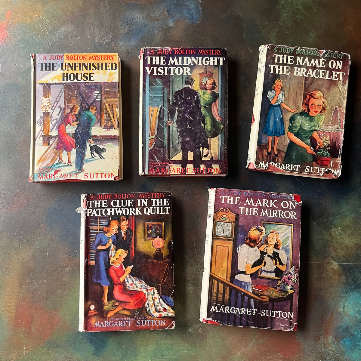 A Judy Bolton Mystery Book Set by Margaret Sutton Volumes 11 through 15-vintage children's mystery books-mystery books for girls-view of the dust jacket's front covers