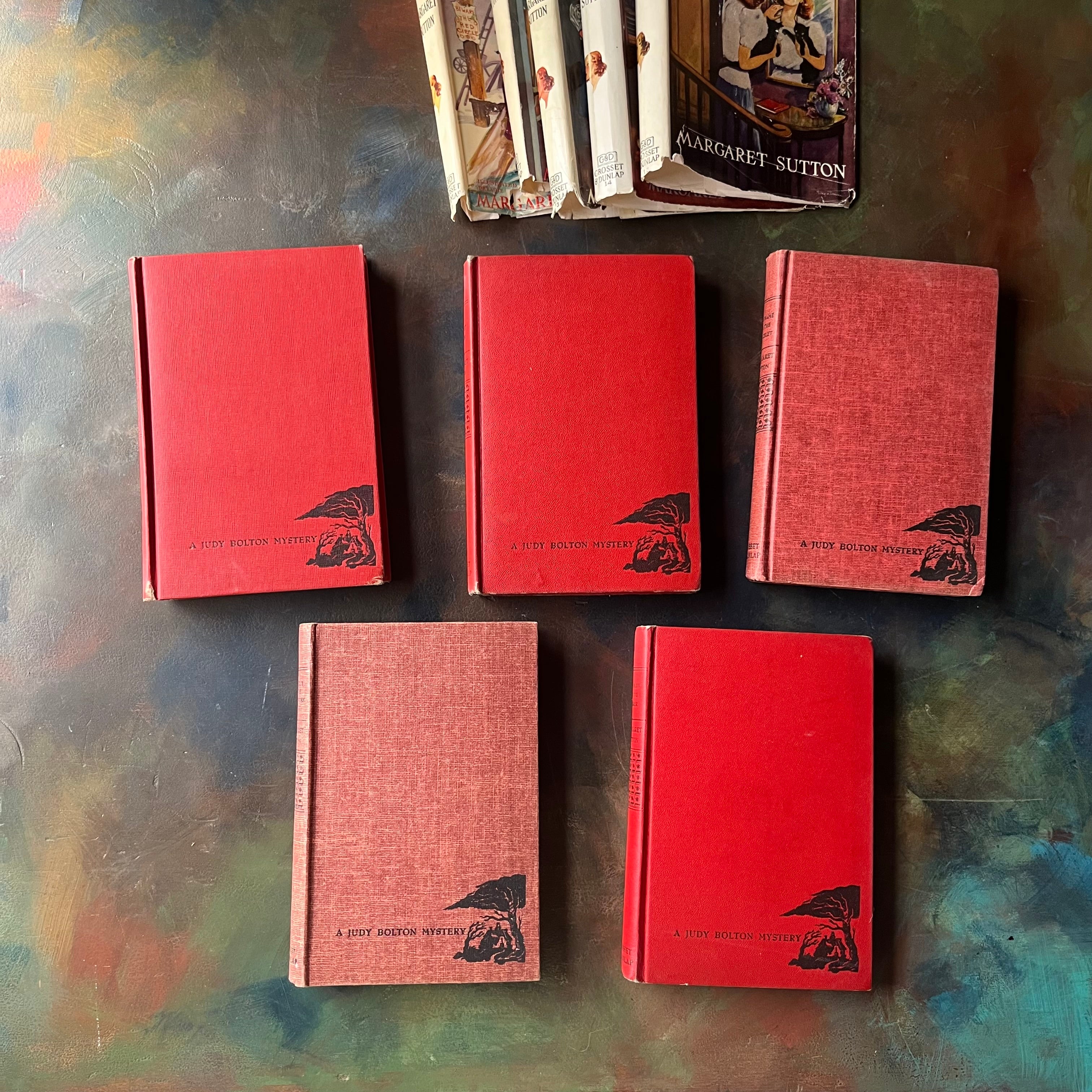 A Judy Bolton Mystery Book Set by Margaret Sutton Volumes 11 through 15-vintage children's mystery books-mystery books for girls-view of the front covers