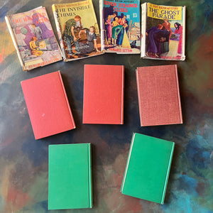 A Judy Bolton Mystery Book Set written by Margaret Sutton with illustrations by Pelagie Doane-Volumes 1 through 5-antique mystery books for girls-children's mystery books-view of the back covers