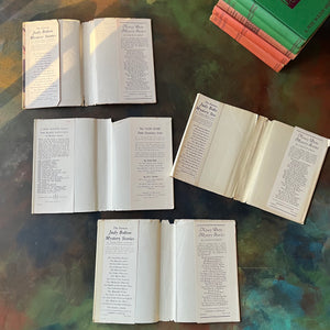 A Judy Bolton Mystery Book Set written by Margaret Sutton with illustrations by Pelagie Doane-Volumes 1 through 5-antique mystery books for girls-children's mystery books-view of the dust jacket's inside flaps