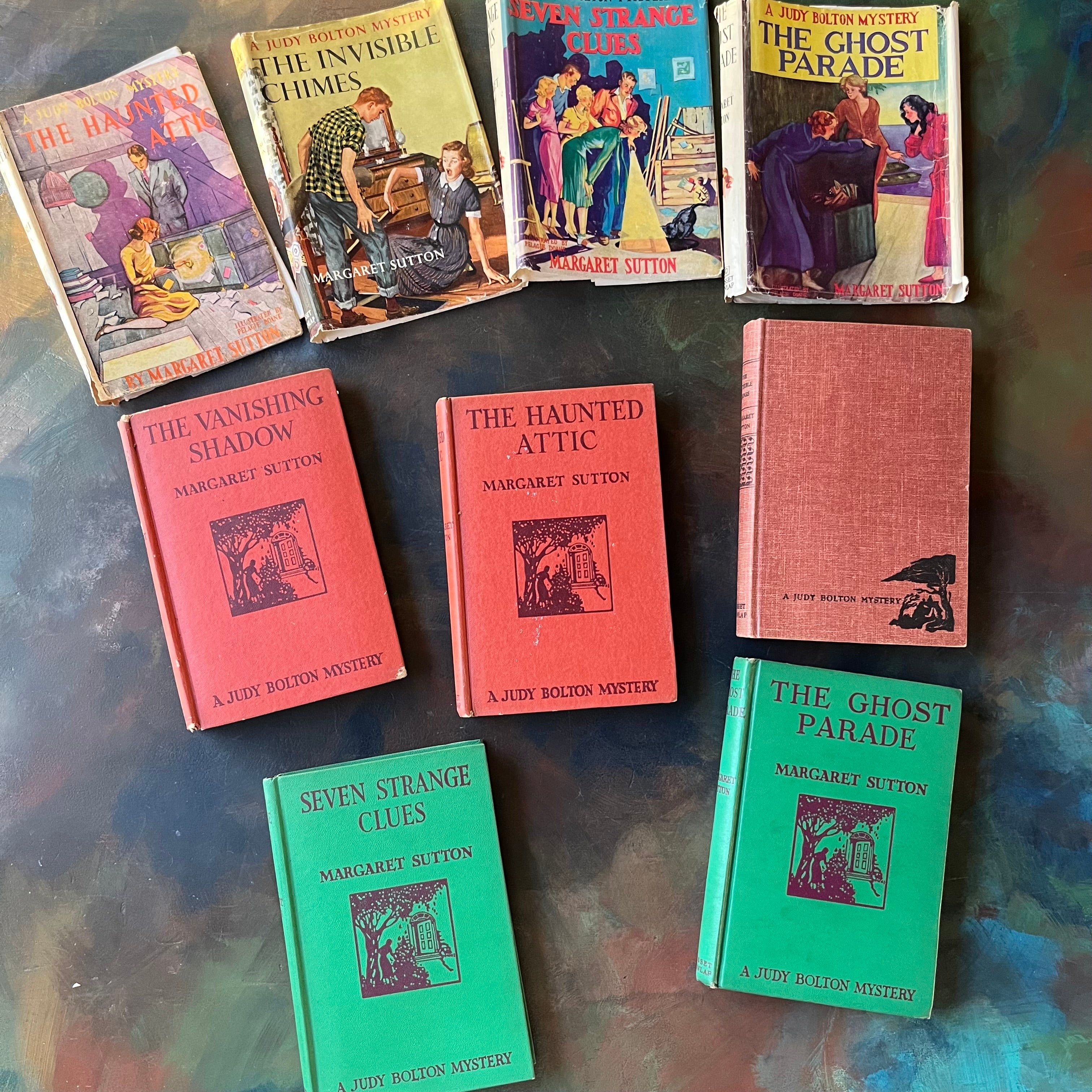 A Judy Bolton Mystery Book Set written by Margaret Sutton with illustrations by Pelagie Doane-Volumes 1 through 5-antique mystery books for girls-children's mystery books-view of the front covers