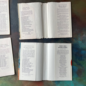 A Judy Bolton Mystery Book Set written by Margaret Sutton with illustrations by Pelangie Doane - Volumes 21 through 24-vintage mystery books for girls-vintage children's mysteries-view of the dust jacket's inside flaps