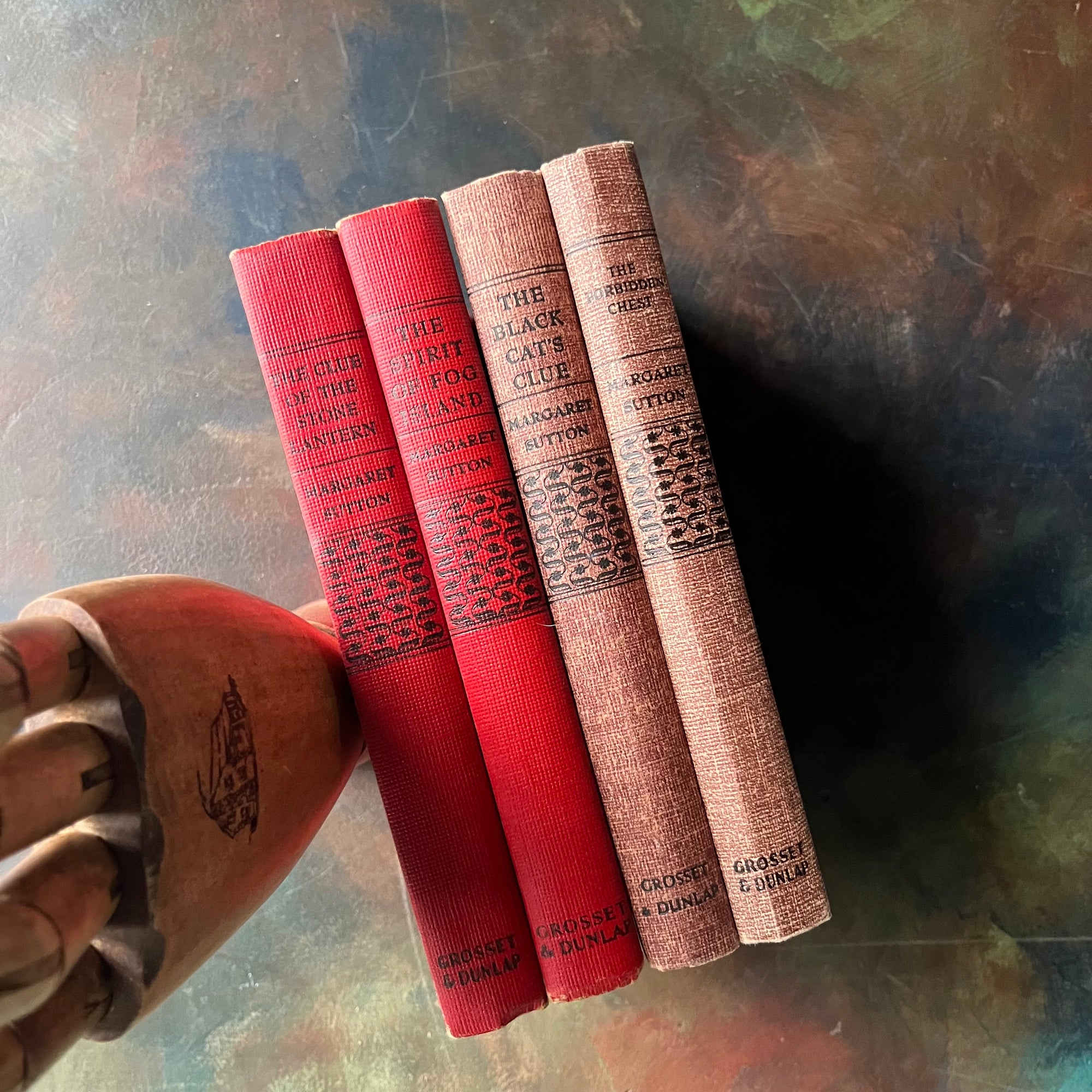 A Judy Bolton Mystery Book Set written by Margaret Sutton with illustrations by Pelangie Doane - Volumes 21 through 24-vintage mystery books for girls-vintage children's mysteries-view of the spines