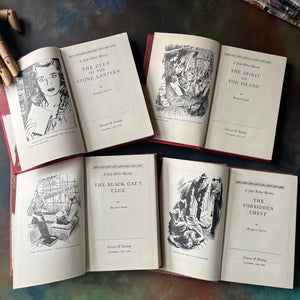 A Judy Bolton Mystery Book Set written by Margaret Sutton with illustrations by Pelangie Doane - Volumes 21 through 24-vintage mystery books for girls-vintage children's mysteries-view of the title pages with frontispieces