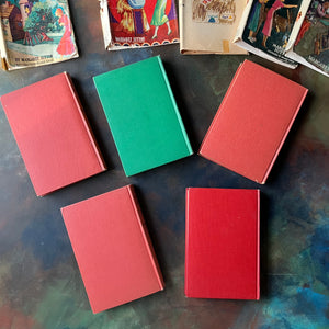 A Judy Bolton Mystery Book Set written by Margaret Sutton with illustrations by Pelagie Doane-Volumes 6 through 10-antique mystery books for girls-children's mystery books-view of the back covers