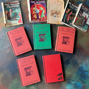 A Judy Bolton Mystery Book Set written by Margaret Sutton with illustrations by Pelagie Doane-Volumes 6 through 10-antique mystery books for girls-children's mystery books-view of the front covers
