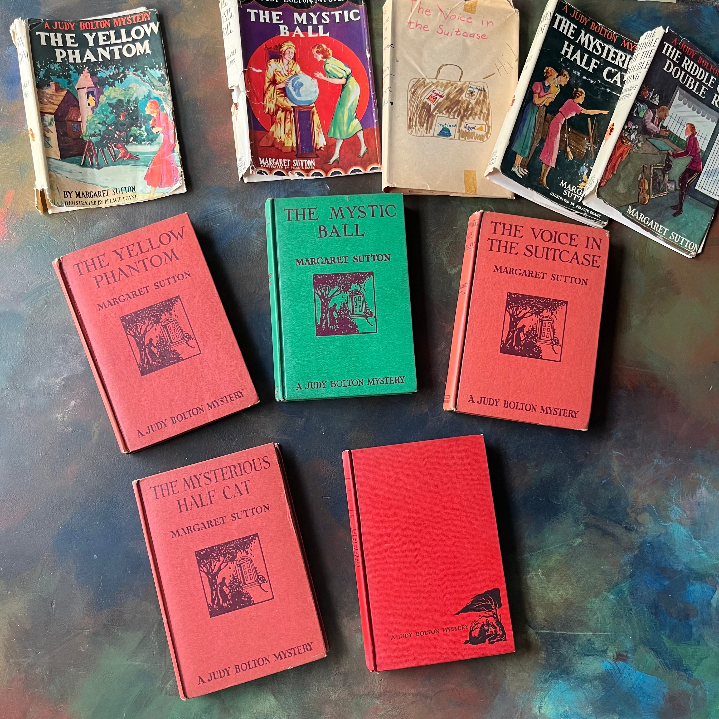 A Judy Bolton Mystery Book Set written by Margaret Sutton with illustrations by Pelagie Doane-Volumes 6 through 10-antique mystery books for girls-children's mystery books-view of the front covers
