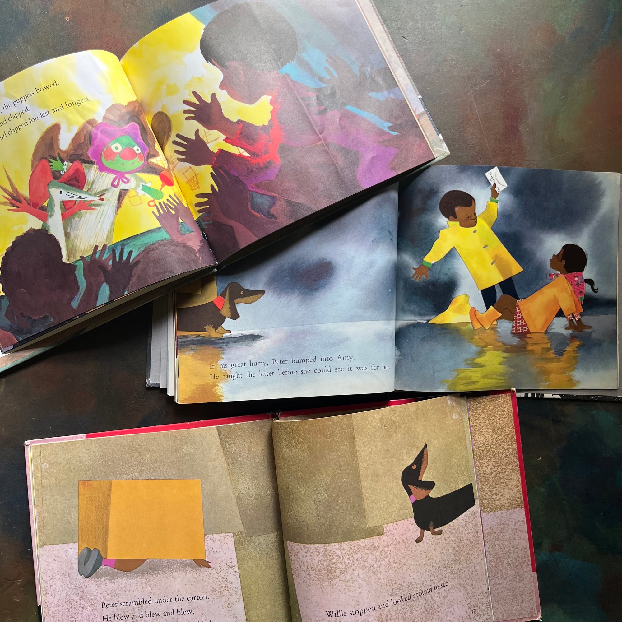 Set of Three Vintage Picture Books-A Letter to Amy, Louie and Whistle for Willie-Ezra Jack Keats-vintage children's picture books-award winning children's author and illustrator-view of the illustrations