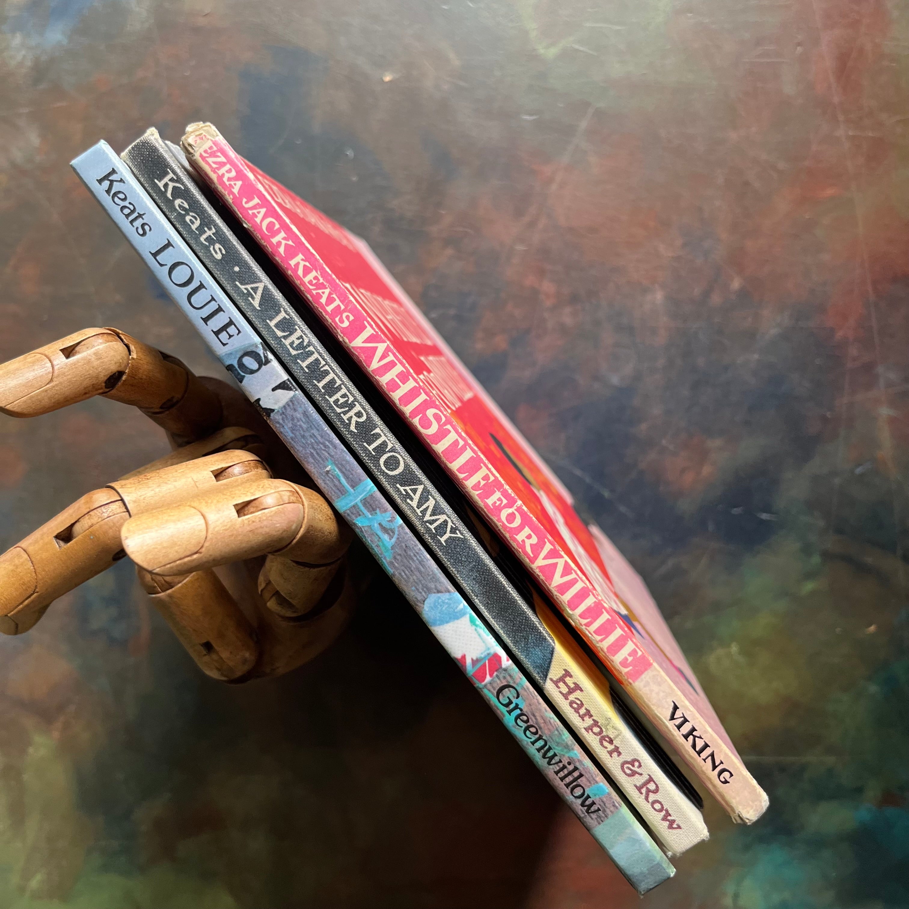 Set of Three Vintage Picture Books-A Letter to Amy, Louie and Whistle for Willie-Ezra Jack Keats-vintage children's picture books-award winning children's author and illustrator-view of the spines