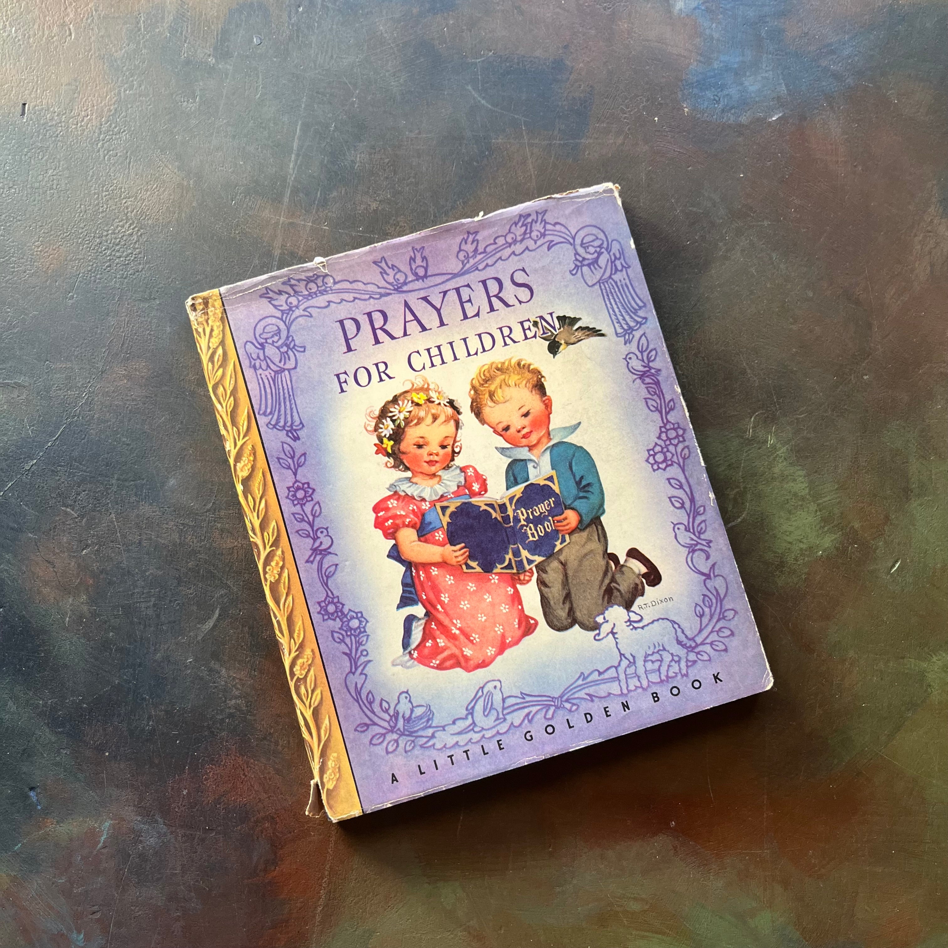 A Little Golden Book-Prayers for Children-Rachel Taft Dixon-1942 First Edition with Dust Jacket-vintage children's picture book-view of the dust jacket's front cover