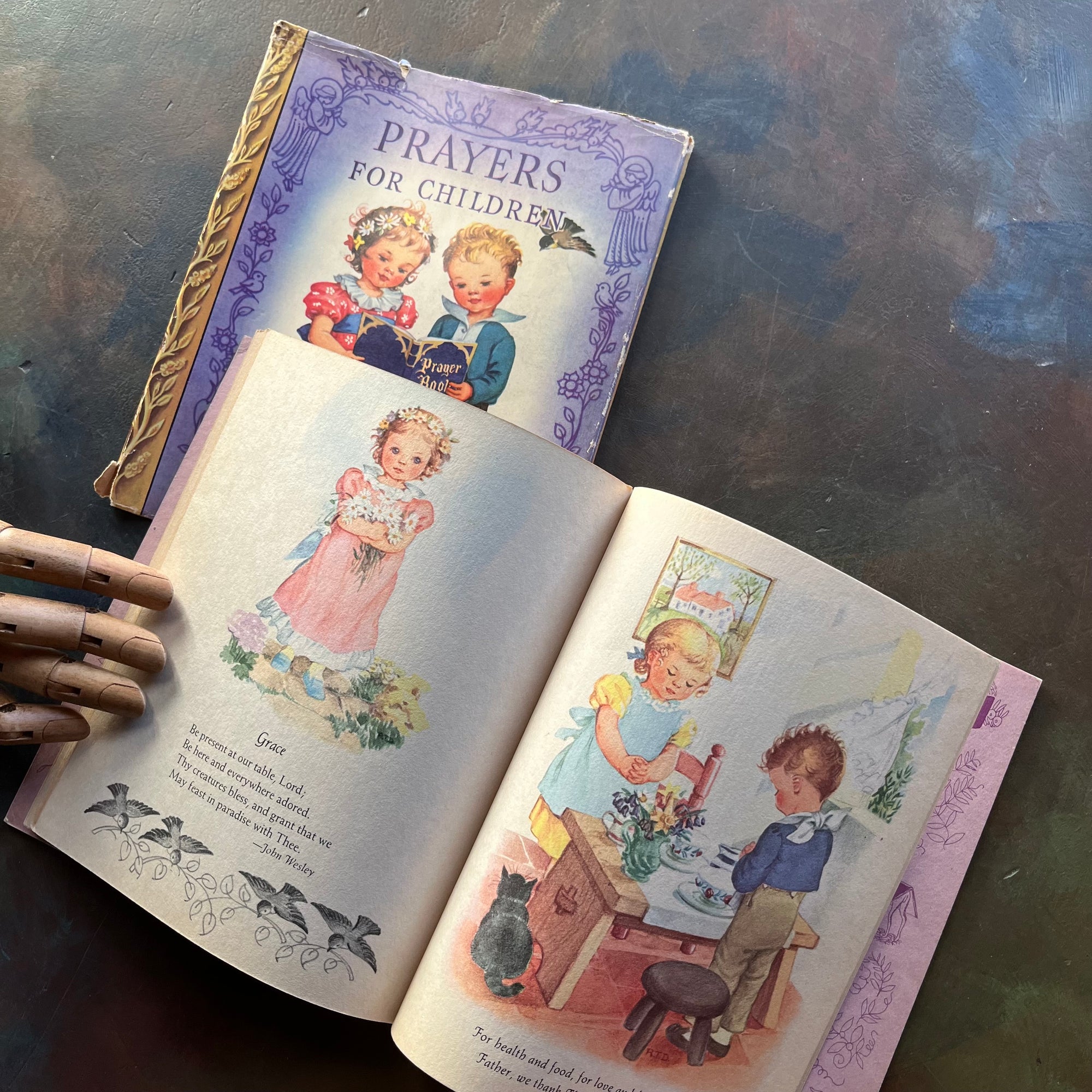 A Little Golden Book-Prayers for Children-Rachel Taft Dixon-1942 First Edition with Dust Jacket-vintage children's picture book-view of the full color illustrations