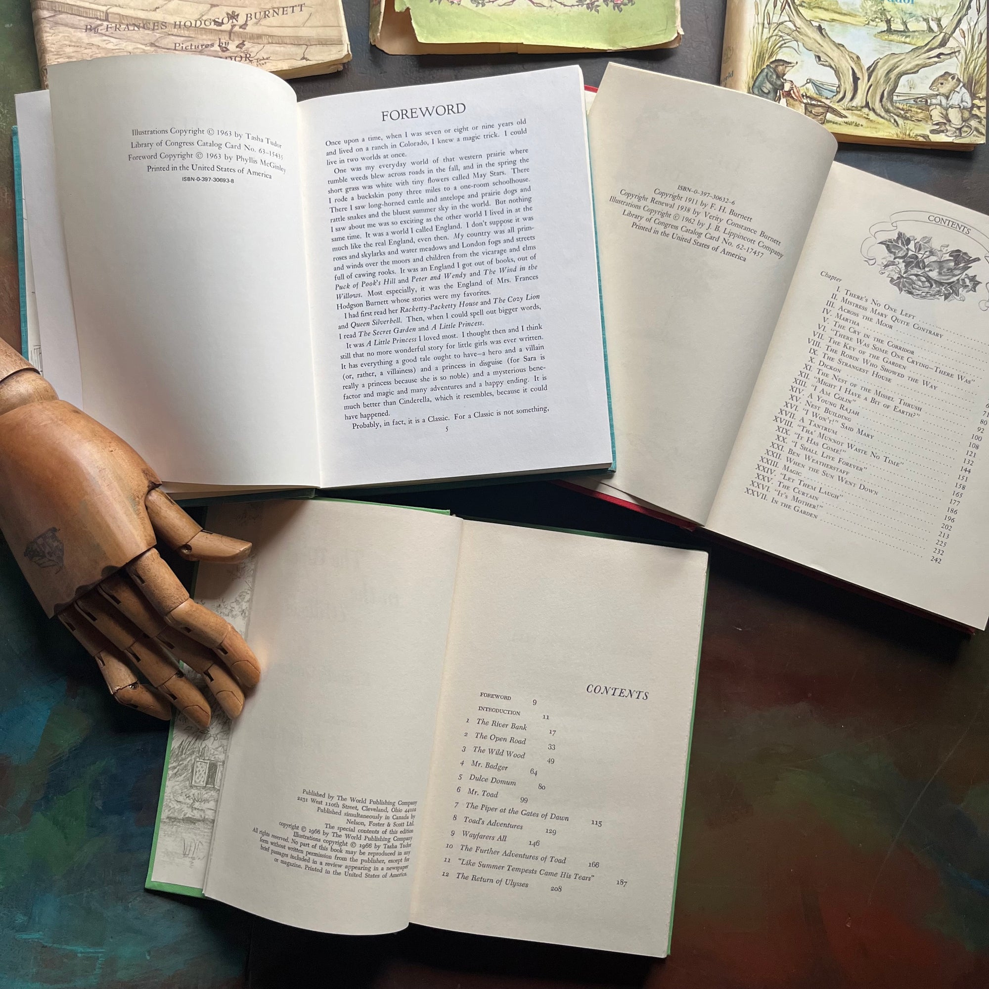 A Little Princess and The Secret Garden written by Frances Hodgson Burnett-A Wind in the Willows written by Kenneth Grahame-illustrated by Tasha Tudor-vintage children's classic books-view of the copyright pages