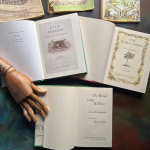 A Little Princess and The Secret Garden written by Frances Hodgson Burnett-A Wind in the Willows written by Kenneth Grahame-illustrated by Tasha Tudor-vintage children's classic books-view of the title pages