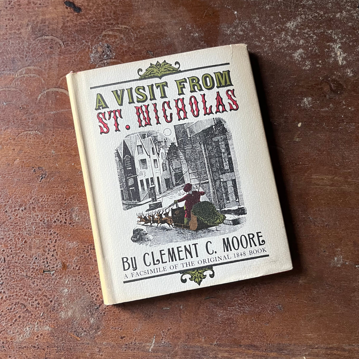 vintage short story, vintage children's Christmas Story - A Visit from St. Nicholas by Clement C. Moore-1971 Simon & Shuster Edition with engravings by T. C. Boyd - view of the dust jacket's front cover