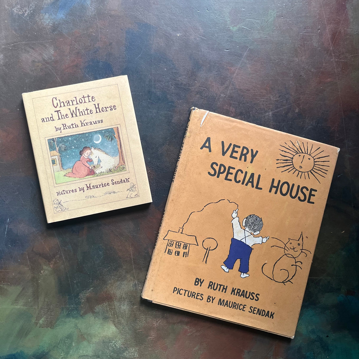 A Very Special House-Charlotte and the White Horse-written by Ruth Krauss with illustrations by Maurice Sendak-vintage children's books-view of the front covers 