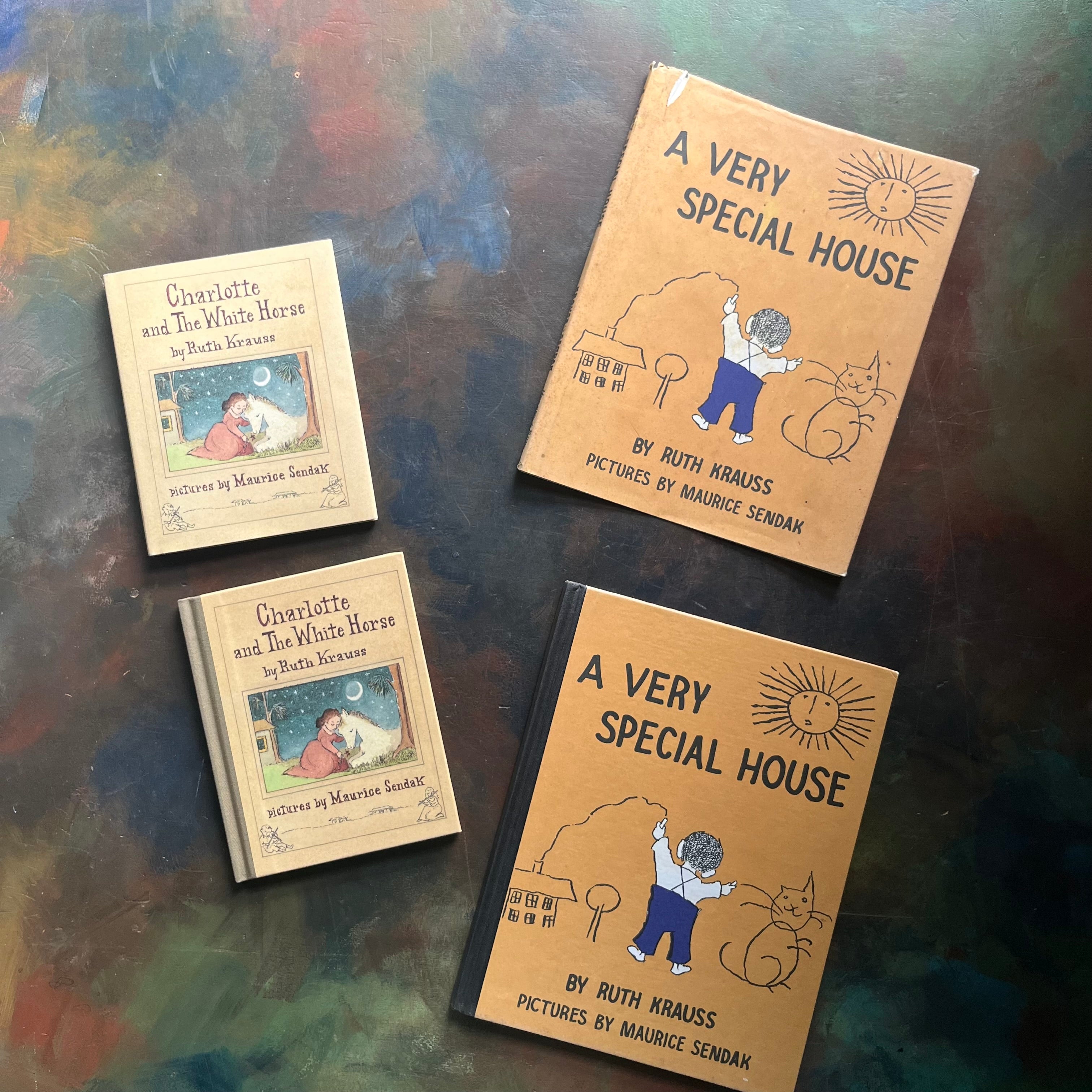 A Very Special House-Charlotte and the White Horse-written by Ruth Krauss with illustrations by Maurice Sendak-vintage children's books-view of the front covers