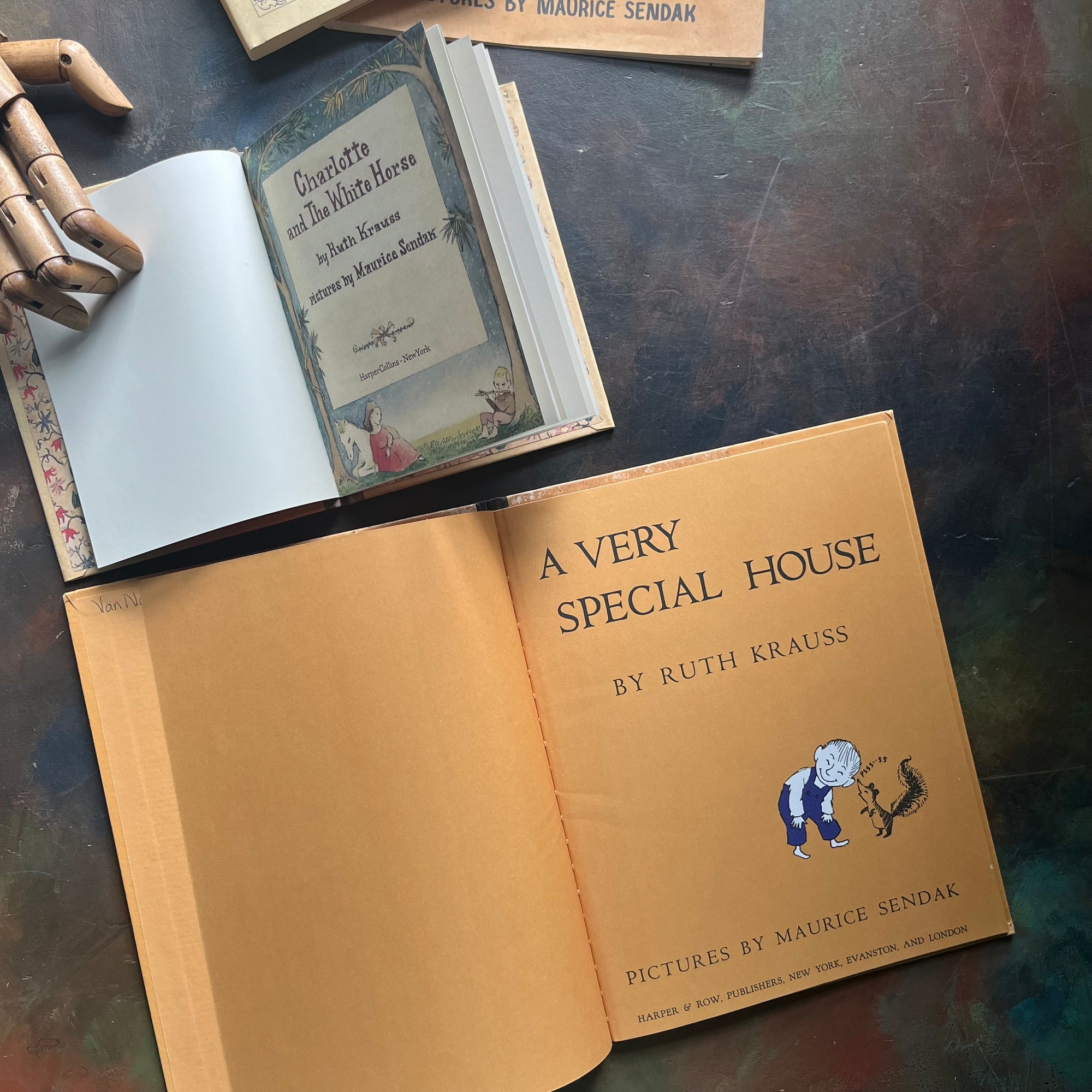 A Very Special House-Charlotte and the White Horse-written by Ruth Krauss with illustrations by Maurice Sendak-vintage children's books-view of the title pages