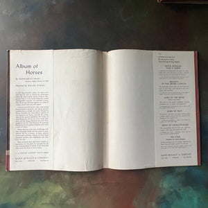 Album of Horses and White Stallion of Lipizza by Marguerite Henry-illustrated by Wesley Dennis-vintage horse books for kids-view of the dust jacket's inside flaps