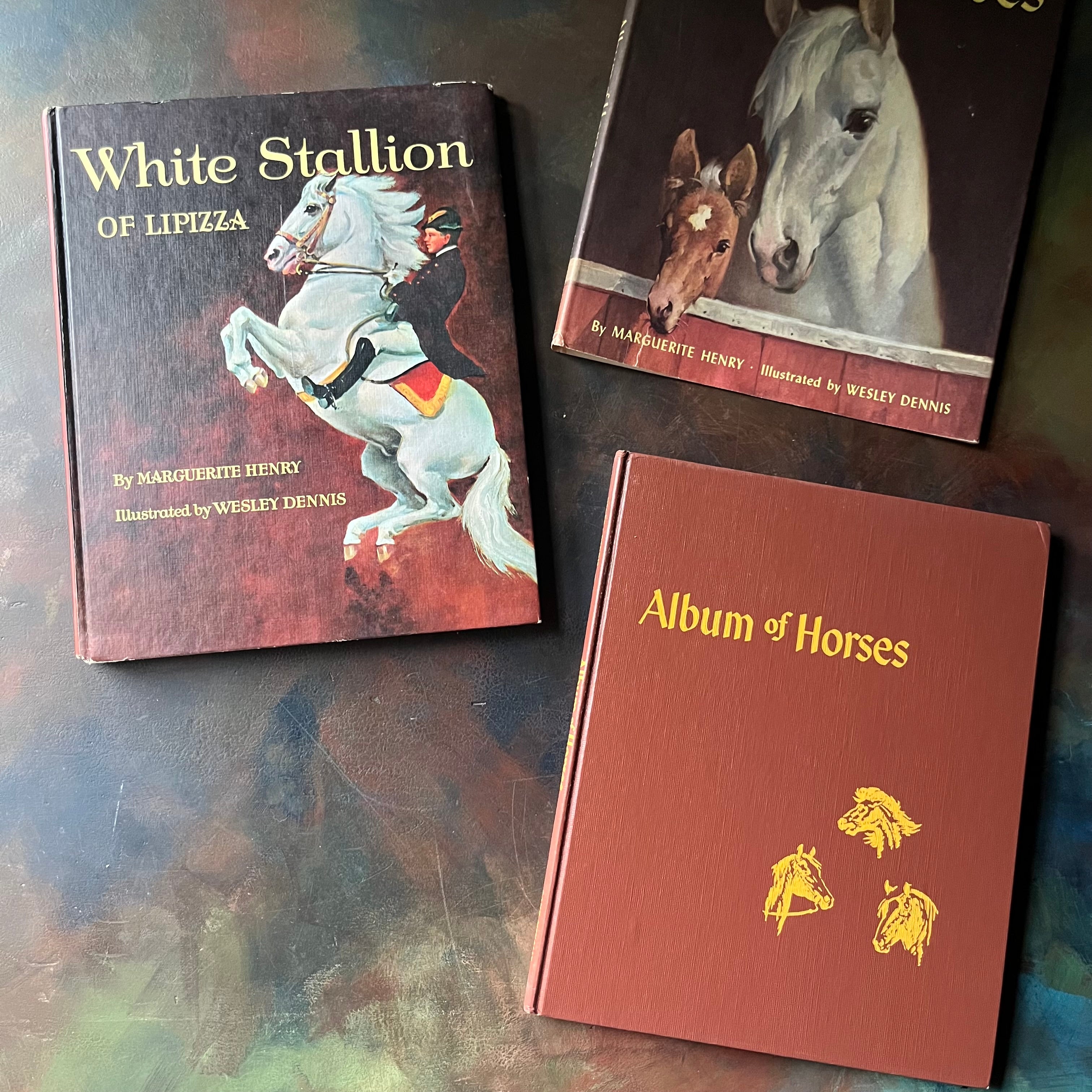 Album of Horses and White Stallion of Lipizza by Marguerite Henry-illustrated by Wesley Dennis-vintage horse books for kids-view of the front covers