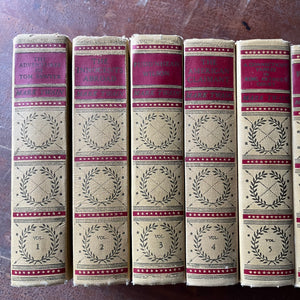 American Classic Literature Book Set - American Artist's Edition The Complete Works of Mark Twain - 12 Volume Set (Volumes 1-12) - closeup view of the spines