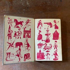 vintage children's chapter book - Andersen's Fairy Tales-A Junior Deluxe Editions Book - view of the inside cover with the iconic design found in most of the Junior Deluxe Editions books - this one in pink