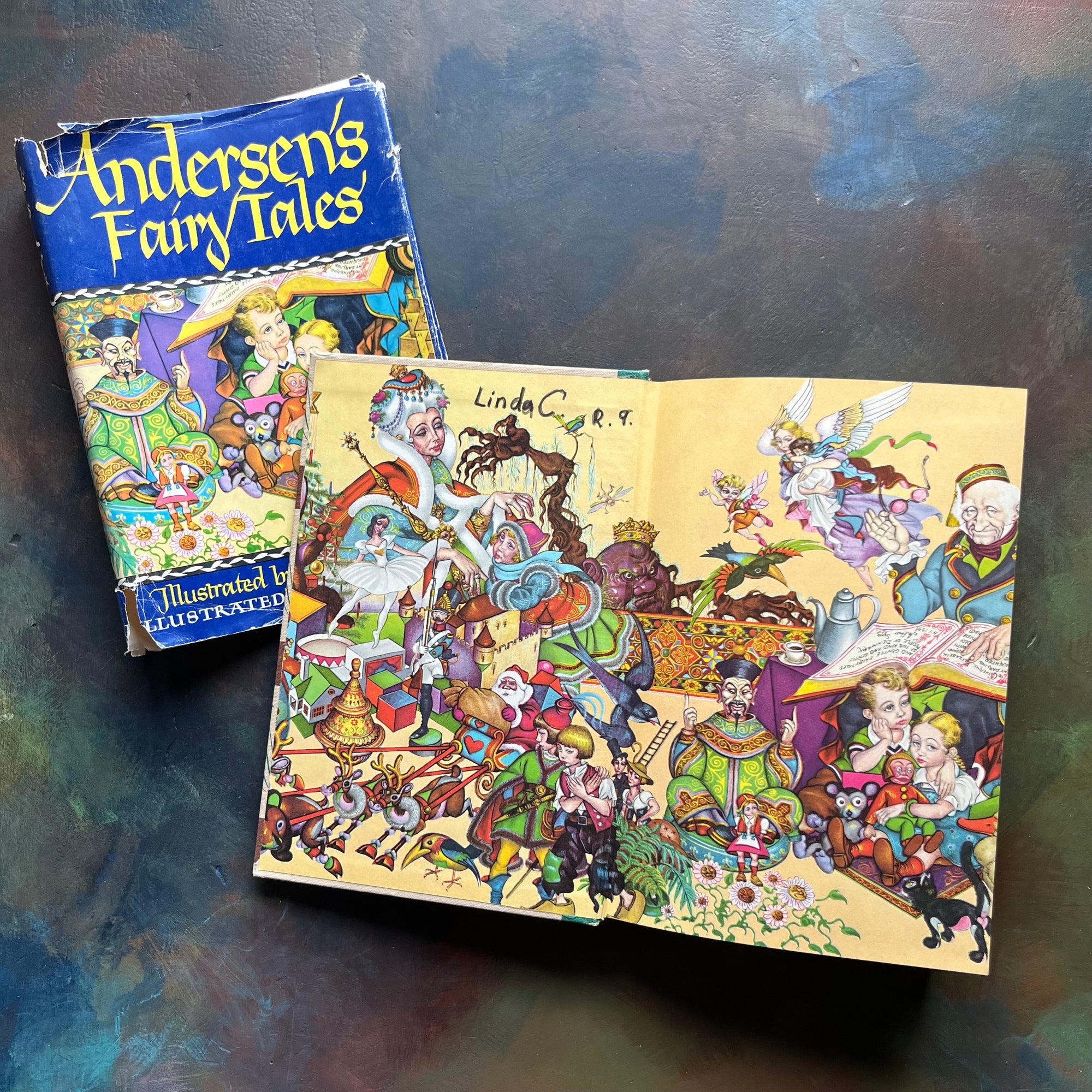 Andersen's Fairy Tales-vintage children's fairy tales & classics-Illustrated Junior Deluxe Editions-view of the inside cover with the same image as the dust jacket except a larger image