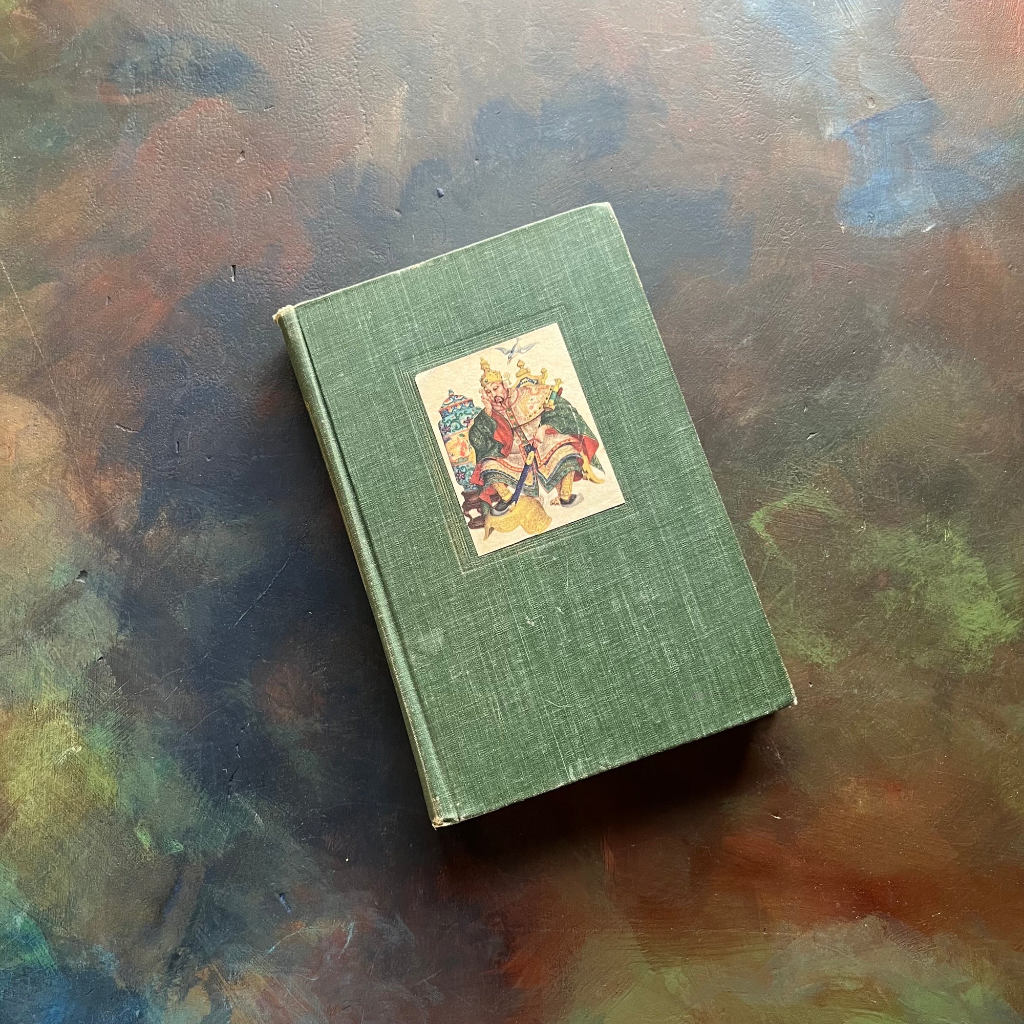 Andersen's Fairy Tales by Hans Christian Andersen-vintage fairy tales for children-view of the front, clothbound cover in green with an illustration attached to the cover