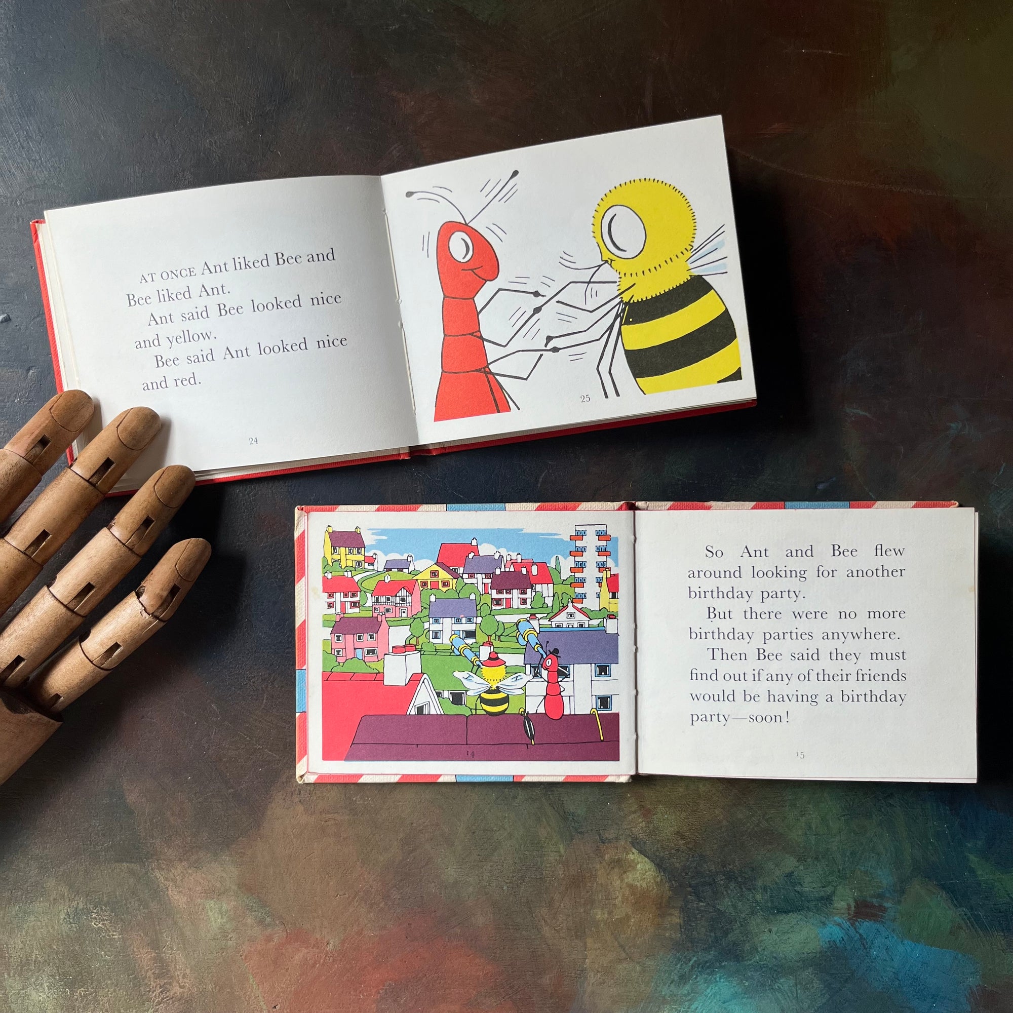 Angela Banner Ant and Bee Book Set-Ant and Bee and the ABC-Happy Birthday with Ant and Bee-vintage picture books-vintage children's storybooks-view of the bright & colorful illustrations