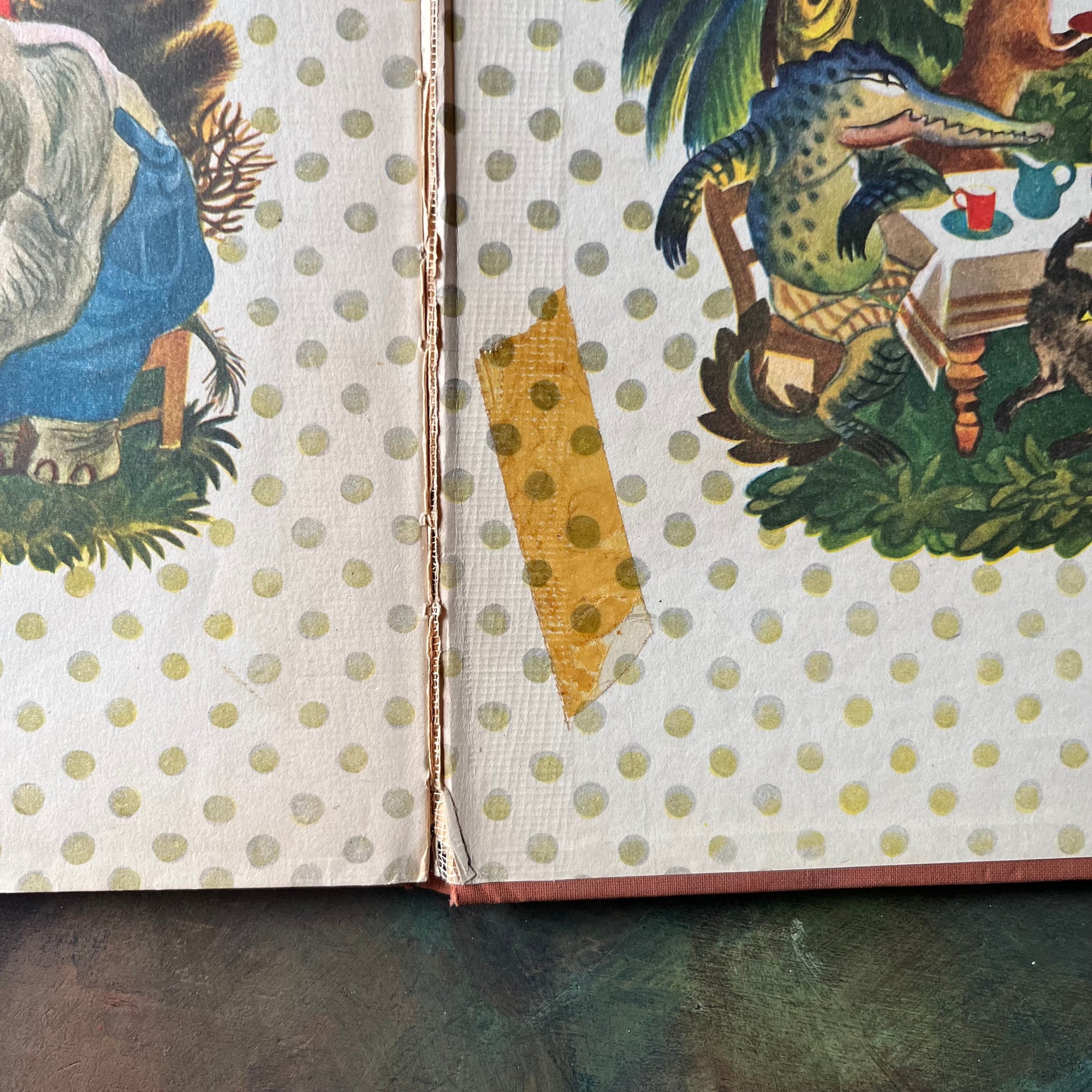Animal Stories by Georges Duplaix with illustrations by F. Rojankovsky-1945 Second Printing-vintage children's storybook-view of the condition of the back, inside cover - note the spine condition - the tape does not seem to be repairing anything
