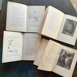 Annie Fellows Johnston book set-Flip's Islands of Providence-The Quilt that Jack Built-Cicely-The Story of Dago-The Cozy Corner Series-antique books-view of the illustrations