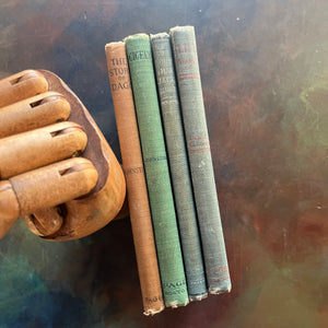 Annie Fellows Johnston book set-Flip's Islands of Providence-The Quilt that Jack Built-Cicely-The Story of Dago-The Cozy Corner Series-antique books-view of the spines