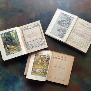 Set of three books from The Altemus' Young People's Library Series: A Child's Garden of Verses, History of Hanibal the Carthaginian, and Tales from Shakespeare - view of the title pages with frontispieces.