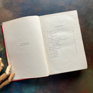 Antique Red Book with Decorative Spine & Cover-Outre-Mer written by Paul Bourget-antique novel-collectible book-view of the copyright & contents pages