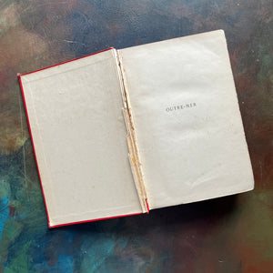 Antique Red Book with Decorative Spine & Cover-Outre-Mer written by Paul Bourget-antique novel-collectible book-view of the inside cover