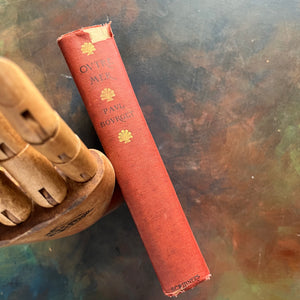Antique Red Book with Decorative Spine & Cover-Outre-Mer written by Paul Bourget-antique novel-collectible book-view of the spine