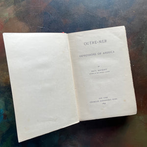 Antique Red Book with Decorative Spine & Cover-Outre-Mer written by Paul Bourget-antique novel-collectible book-view of the title page