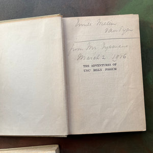 A set of three illustrated Thornton Burgess Bedtime Story-Books written by Thornton W. Burgess with illustrations by Harrison Cady-The Adventures of Sammy Jay, The Adventures of Unc' Billy Possum and the Adventures of Mr. Mocker-family favorite read-alouds-view of the half title page of The Adventures of Unc' Billy Possum