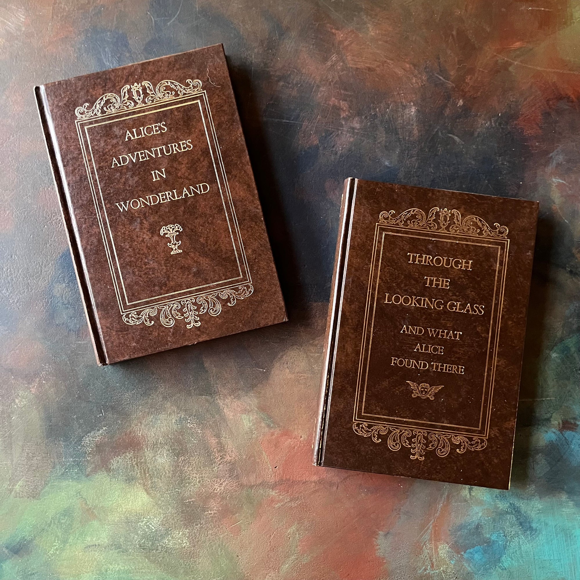 Avenal Book Set-Alice's Adventures in Wonderland-Through the Looking Glass & What Alice Found There-Lewis Carroll-vintage children's classic literature-view of the front covers
