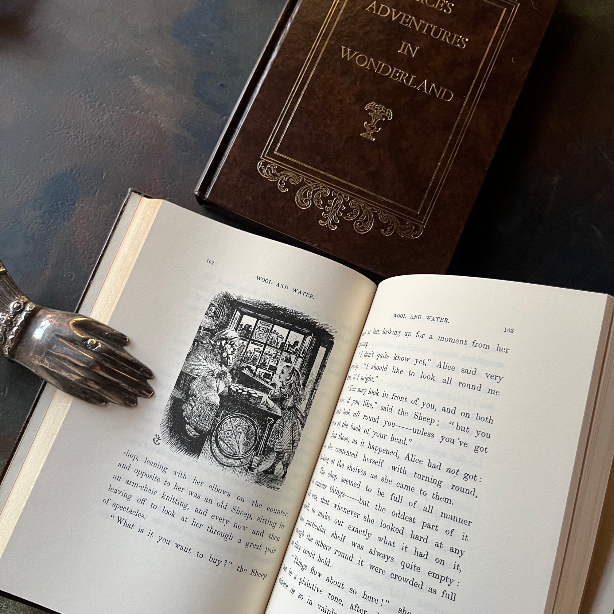 Avenal Book Set-Alice's Adventures in Wonderland-Through the Looking Glass & What Alice Found There-Lewis Carroll-vintage children's classic literature-view of the black & white illustrations