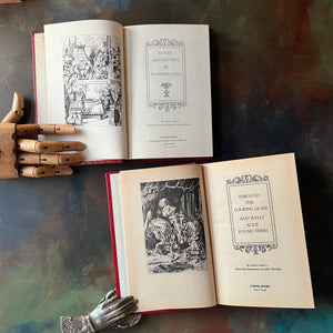 Pair of Avenal Publishers Books-Alice's Adventures in Wonderland-Through the Looking Glass & What Alice Found There-written by Lewis Carroll with illustrations by John Tenniel-vintage children's classic literature-view of the title pages