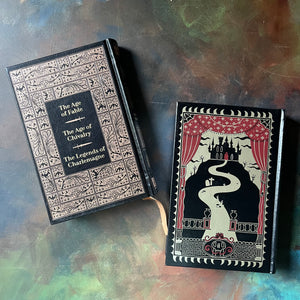 Barnes & Noble Leatherbound Book Set-Dracula & Bulfinch's Mythology-classic literature books for sale-view of the back covers