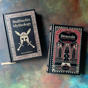 Barnes & Noble Leatherbound Book Set-Dracula & Bulfinch's Mythology-classic literature books for sale-view of the front covers